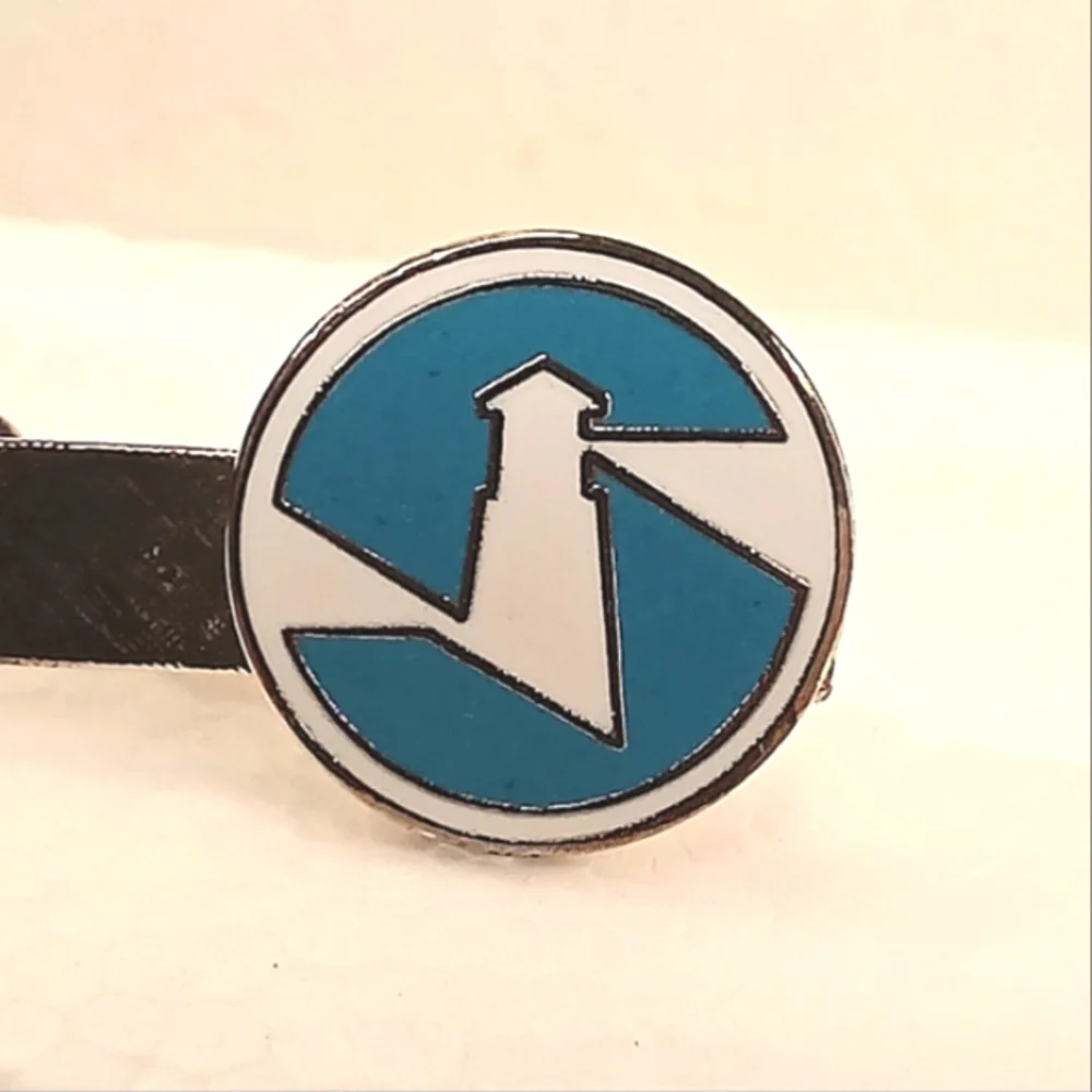 Vintage Tie Bar Clip Nautical Lighthouse Pop Art Deco Brass Cloisonne